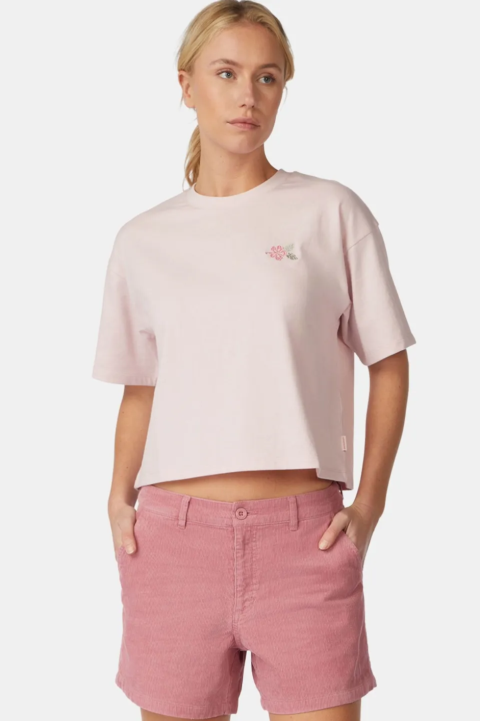 T-Shirt Cropped Mini Embroidery Tee W